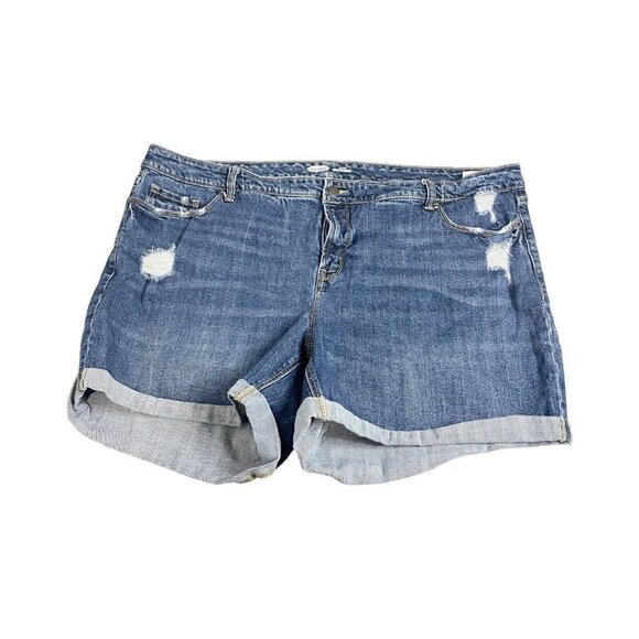 Womens Old Navy High-Rise Secret-Slim Pockets Shorts Sz 22 Cuffed Hem Denim Blue - Picture 1 of 5